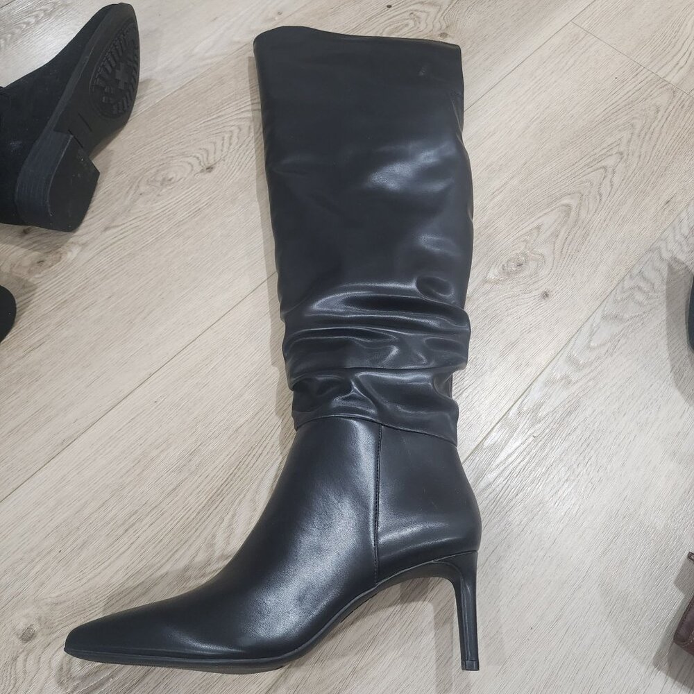 Black Knee-High Stiletto Boots Womens Size 9.5M By INC Damoni With Pointed Toe &